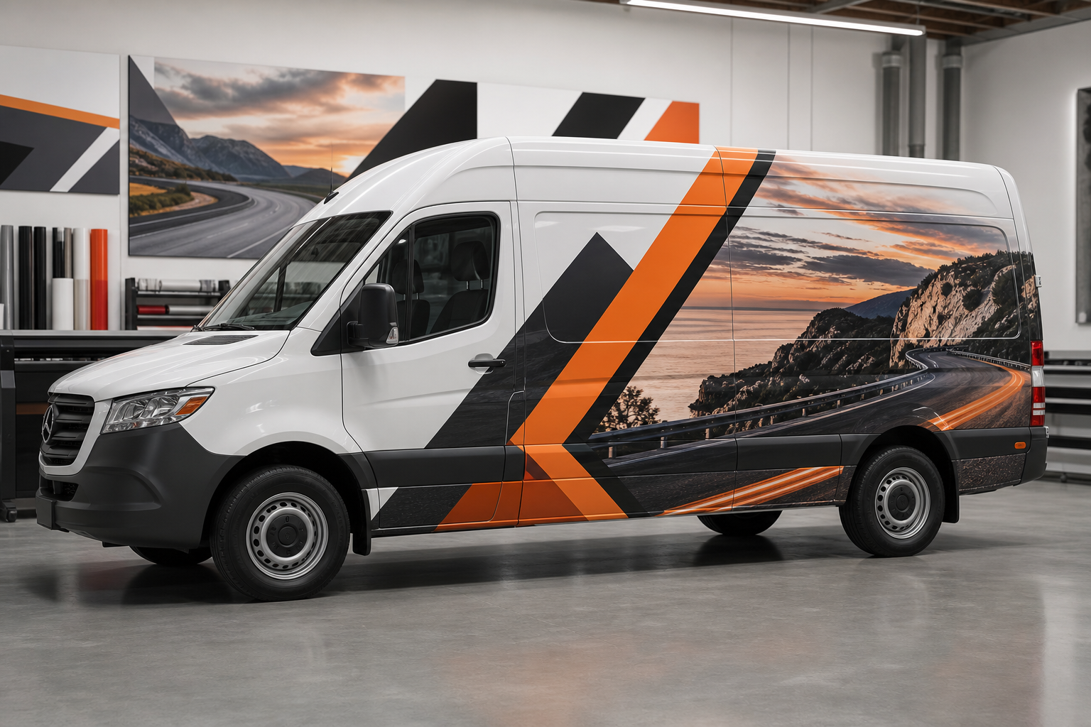 Transporter mit großflächiger Digitaldruck-Fahrzeugwerbung
