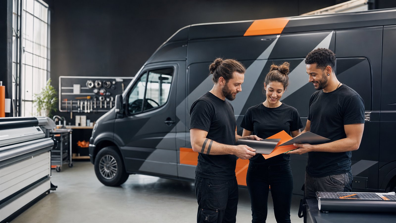 FolienFactory Team in einer modernen Folierungswerkstatt