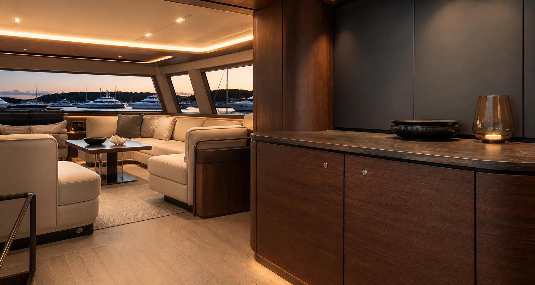 Hochwertig foliertes Yachtinterieur